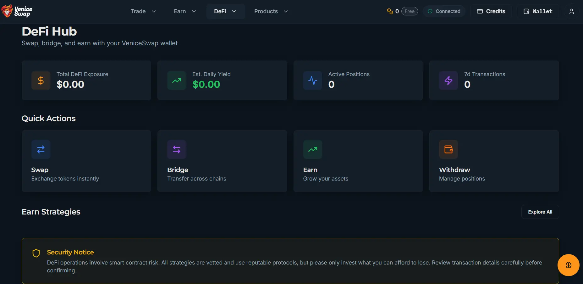 veniceswap defi hub dashboard