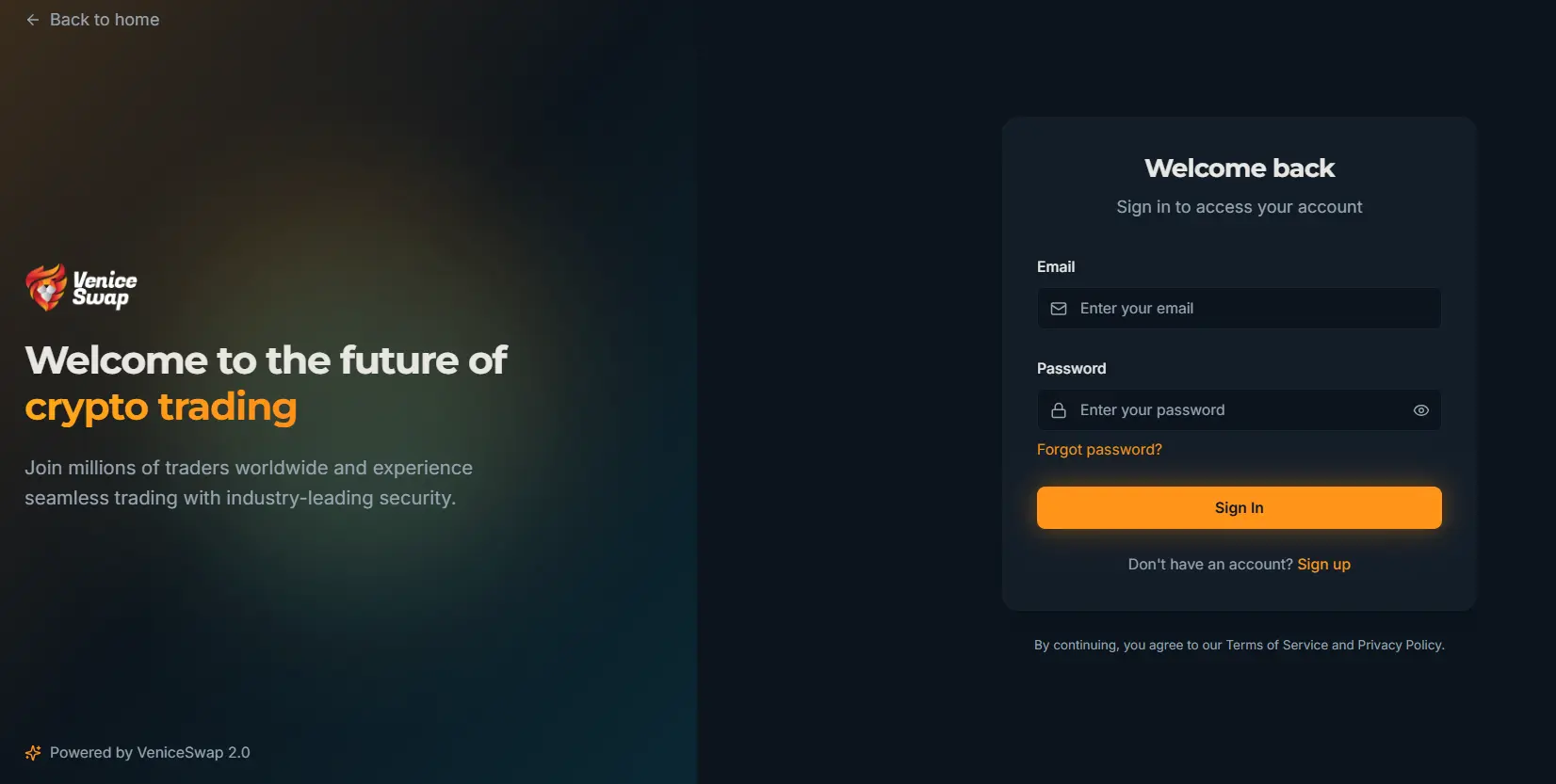 veniceswap login dashboard